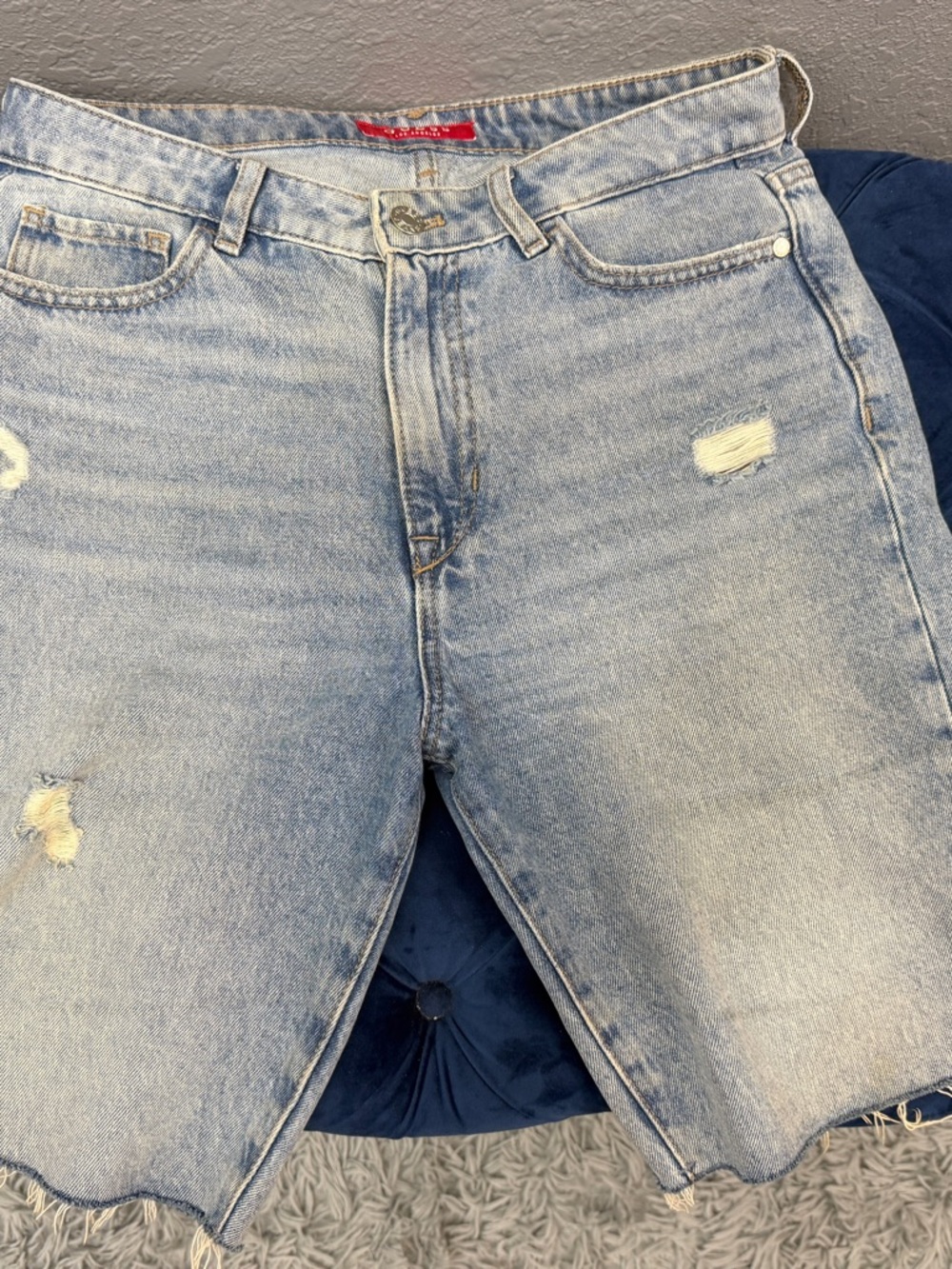 Guess Light Blue Distressed Denim Shorts